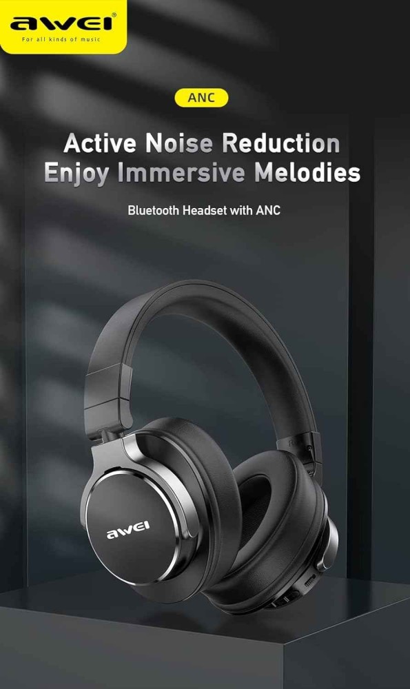 Awei A710BL Wireless Bluetooth Gaming Headphones ANC Bluetooth 5.0 Music Headset Over the Ear Type c ports Headphone With Mic Foldable Design HD call HIFI Bass Stereo Sound Wireless Headsets 