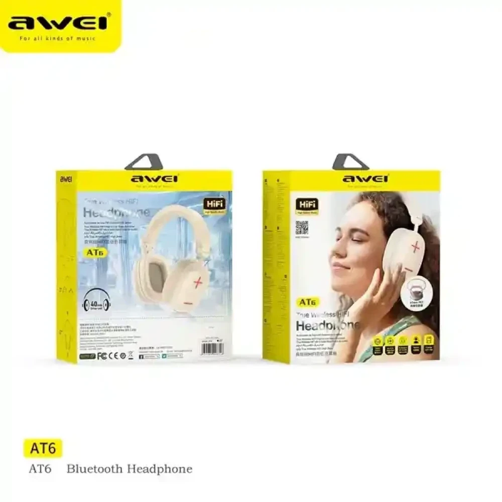 Awei AT6 Wireless Headphones Bluetooth 5.3 Earphones Foldable Gaming Headset Sport Headphone with Mic Music Earbuds 300mAh