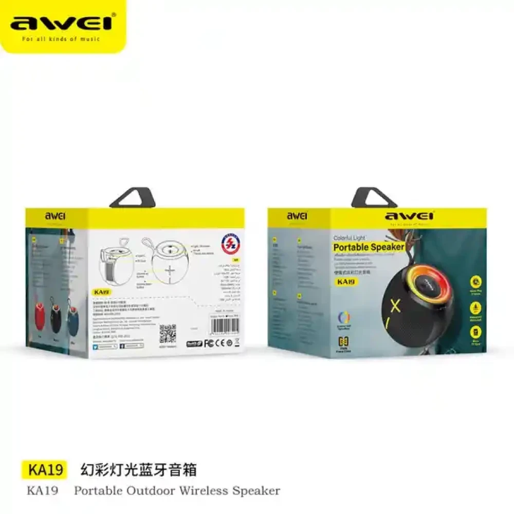 Awei KA19 Portable Bluetooth Speaker 12w Extra high power Phantom lighting TWS interconnected surround sound effect speakers for home outdoors