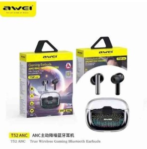 Awei T52 ANC TWS Wireless Earphone Gaming Headset with ANC + ENC Mic Bluetooth Earbuds