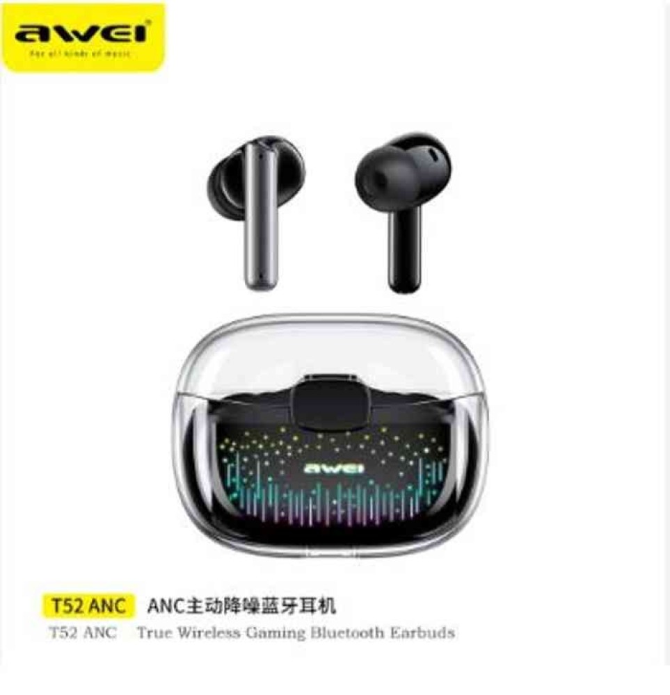 Awei T52 ANC TWS Wireless Earphone Gaming Headset with ANC + ENC Mic Bluetooth Earbuds