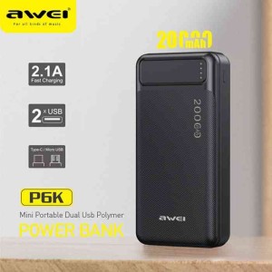 Awei P6K 20000mAh Dual USB Port Fast Charging Power Bank