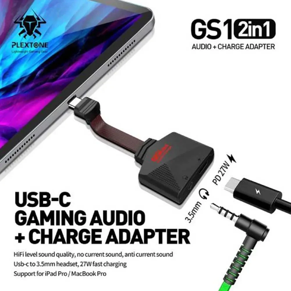 PLEXTONE GS1 MARK II 2IN1 TYPE-C GAMING AUDIO CHARGER ADAPTER SOUND CARD